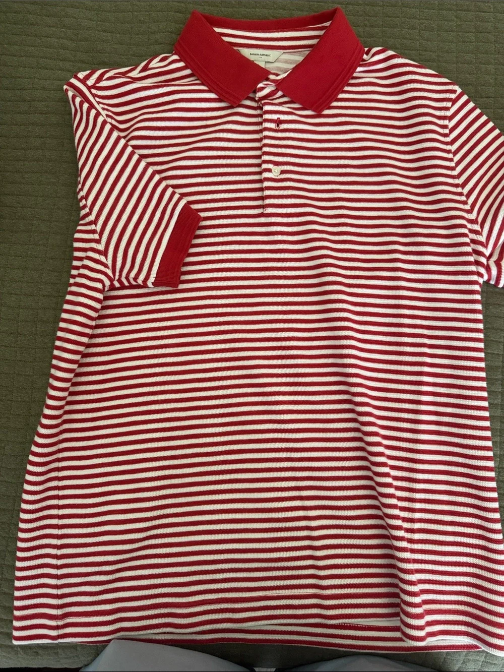 Banana Republic Red and White Striped Polo Shirt (cotton knit)